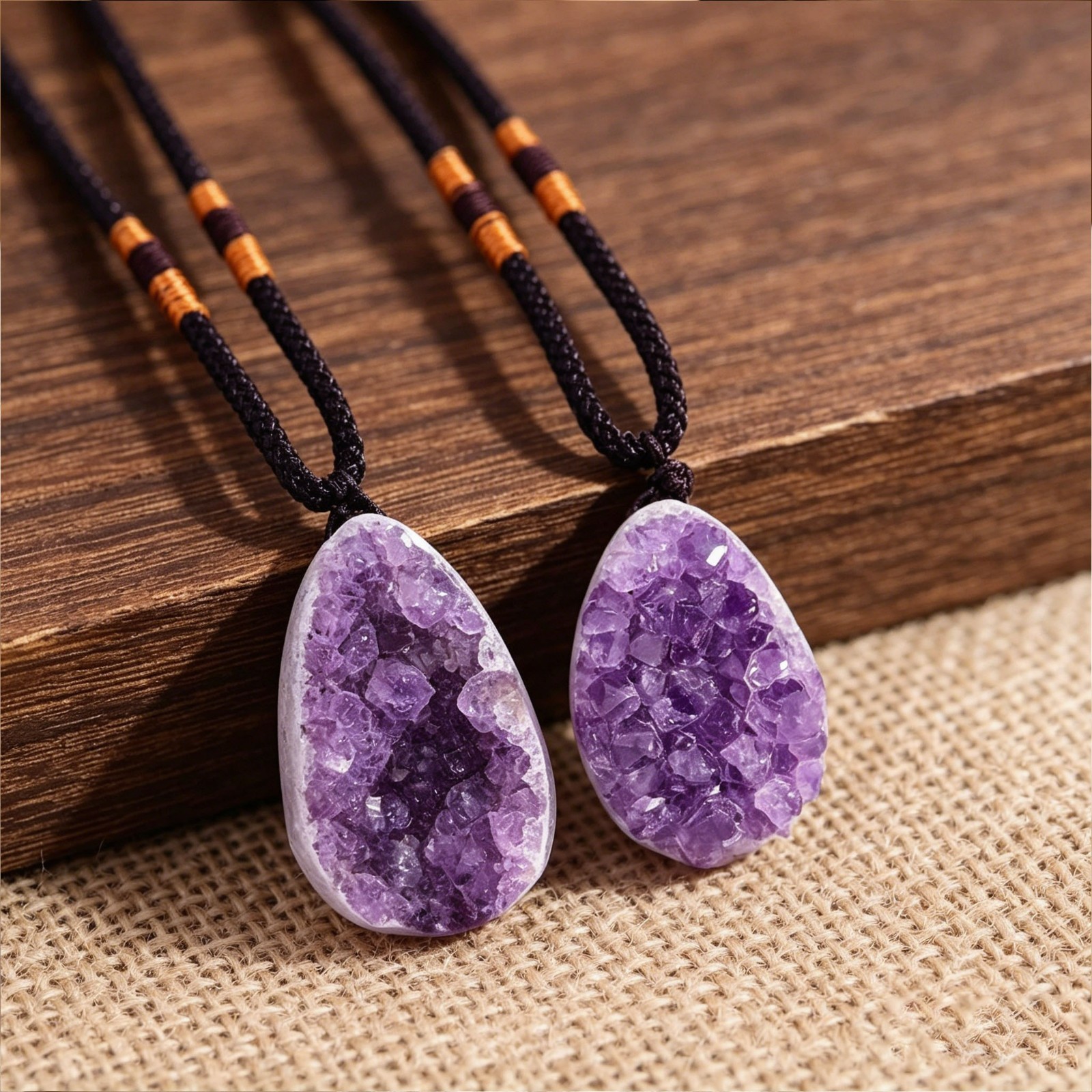 Raw Amethyst Cluster Necklace Purple Crystal Spiritual Protection Amulet Pendant
