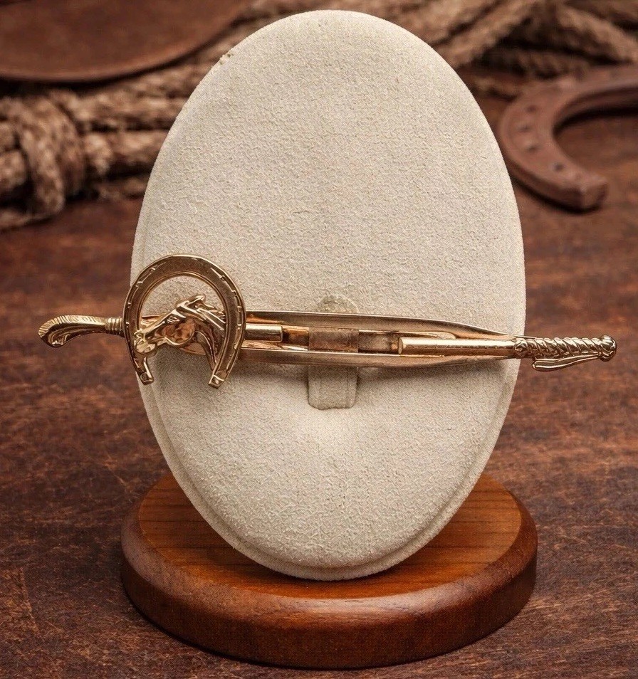 Vintage Western Horse Head Tie Clip Horseshoe Cowboy Ranch Rodeo Copper Tone