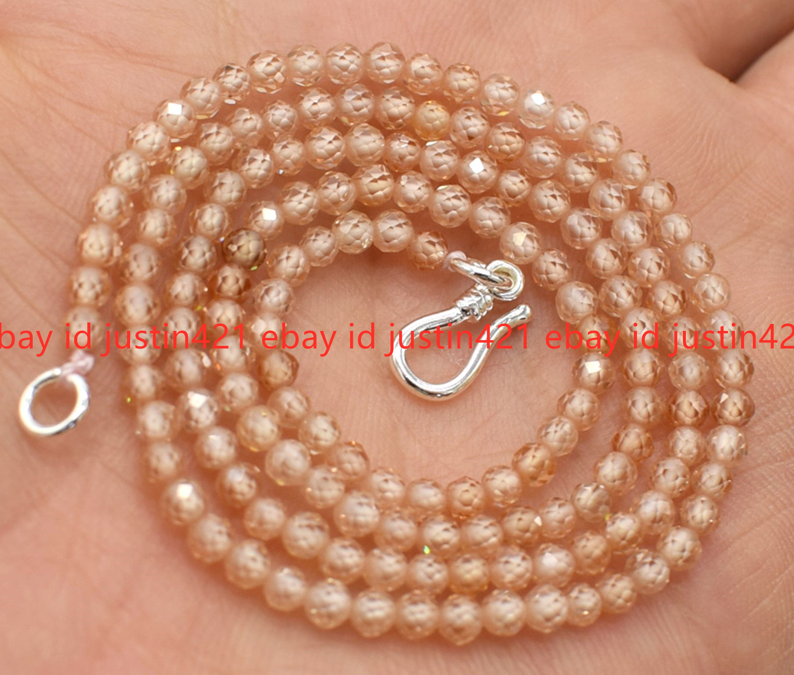 Genuine Natural 3mm Faceted Multicolor Zircon Round Gems Necklace Silver Clasp