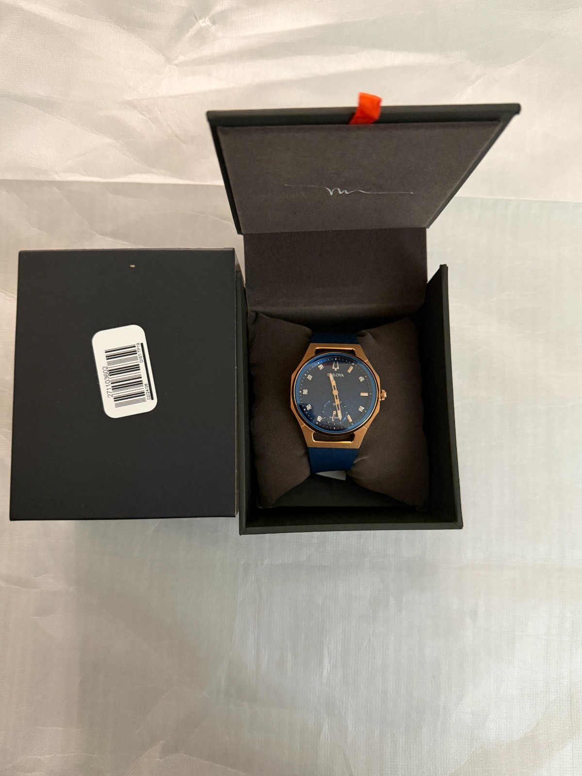 Bulova Curv Marc Anthony Blue Dial Women’s Watch 97P174. NIB $1,250. Rose Gold.