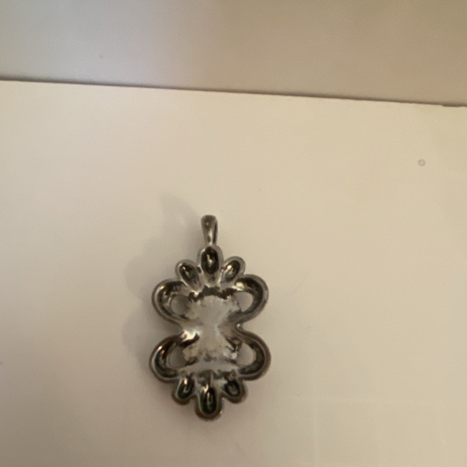 Silver Tone Floral Charm Pendant Blue Oval Cabochon Bezel Set Metal