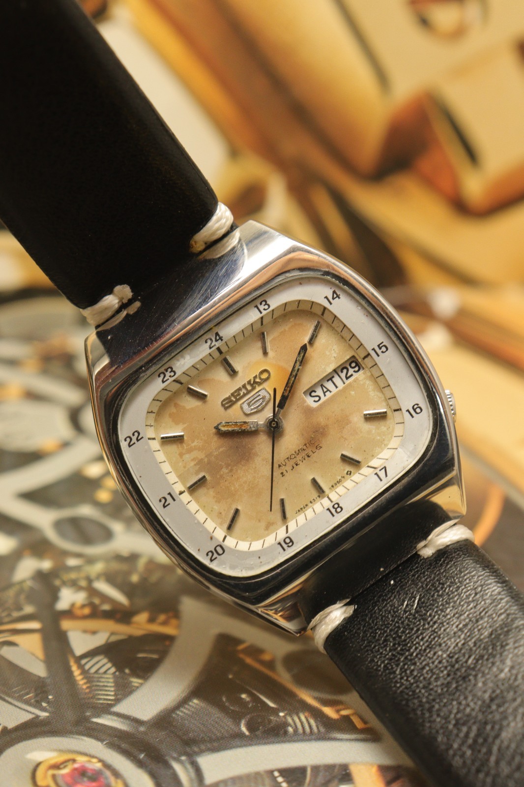 Vintage Seiko 5 Automatic Railway Time Dial Watch For Men’s Japan Movement 6319.