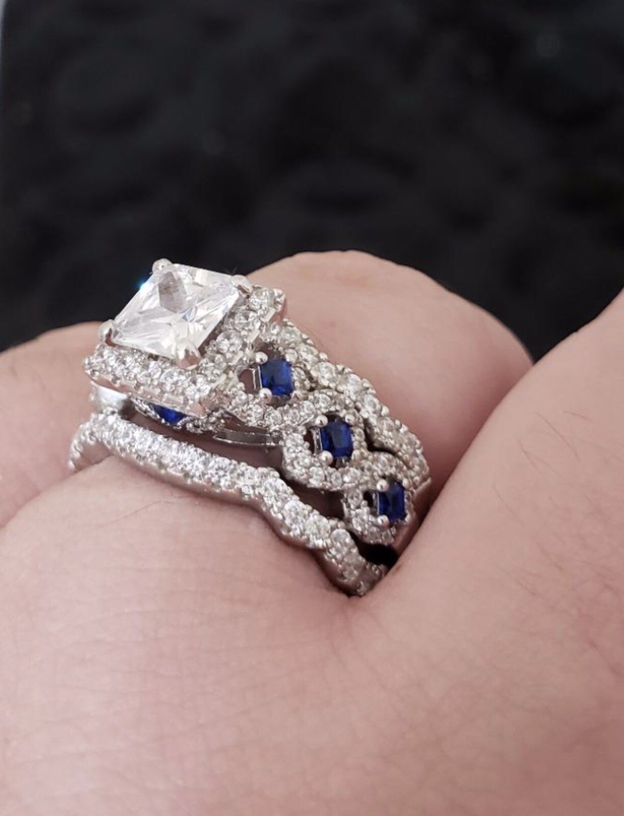 5C 3PC Diamond Simulated Wedding Engagement Ring Set Womens Bridal Set Size 5-9