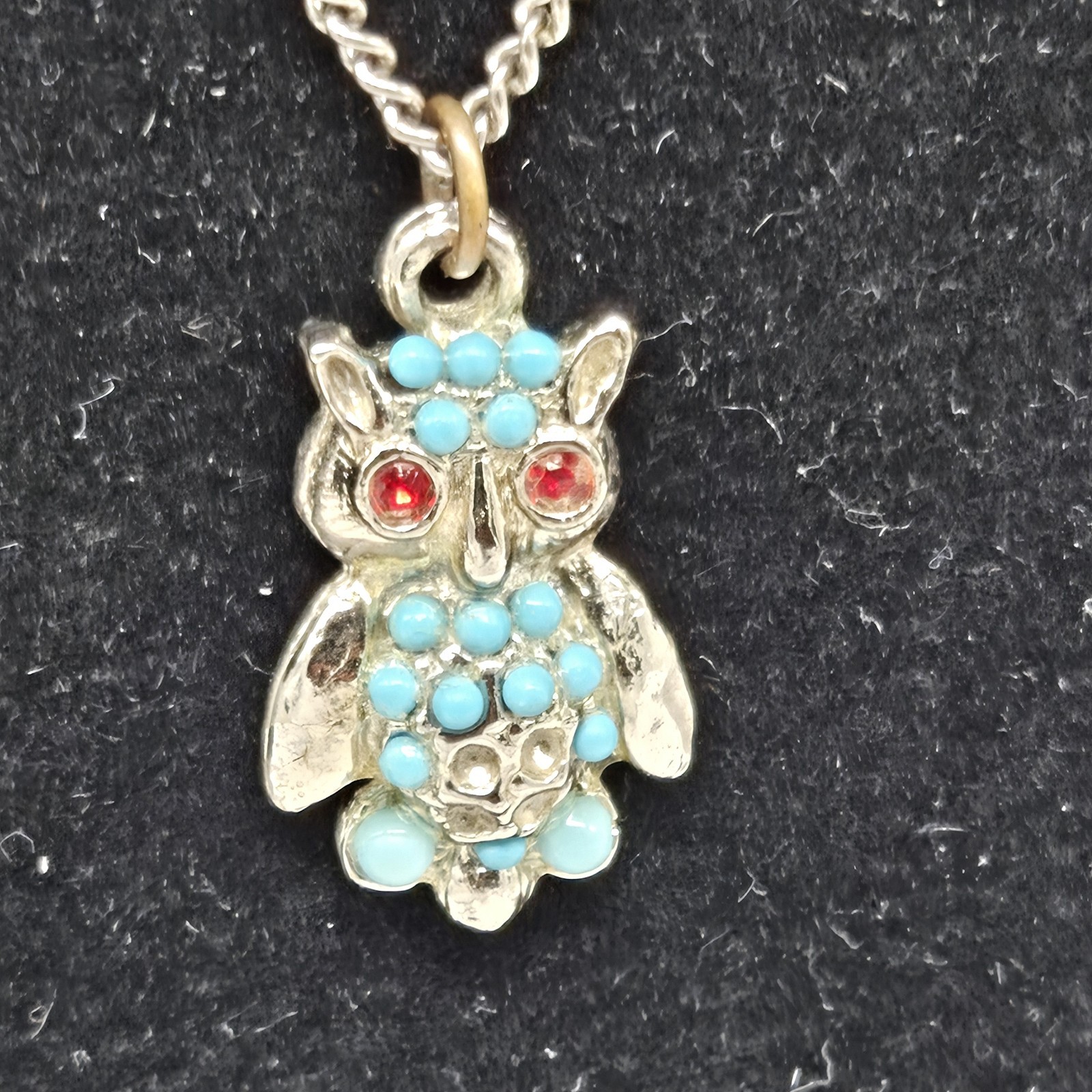Vtg Rhinestone Eye Owl Silver And Turquoise Toned Necklaces See Details