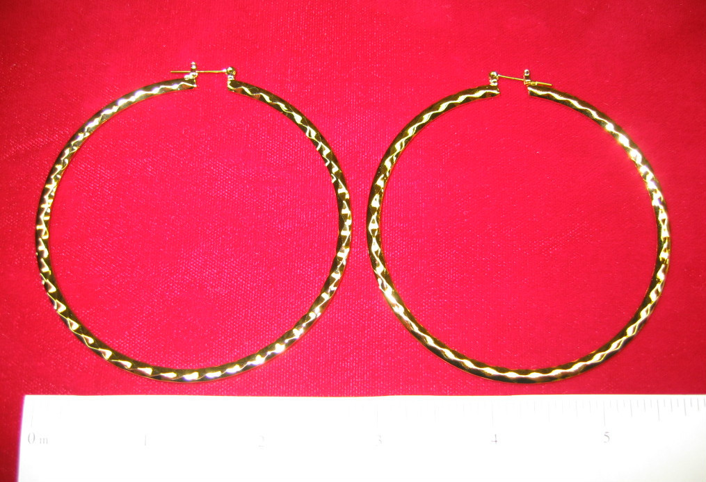 MADE IN USA – Gold Plated Design Hoop Earrings – approx 2 3/4″ (#19448)