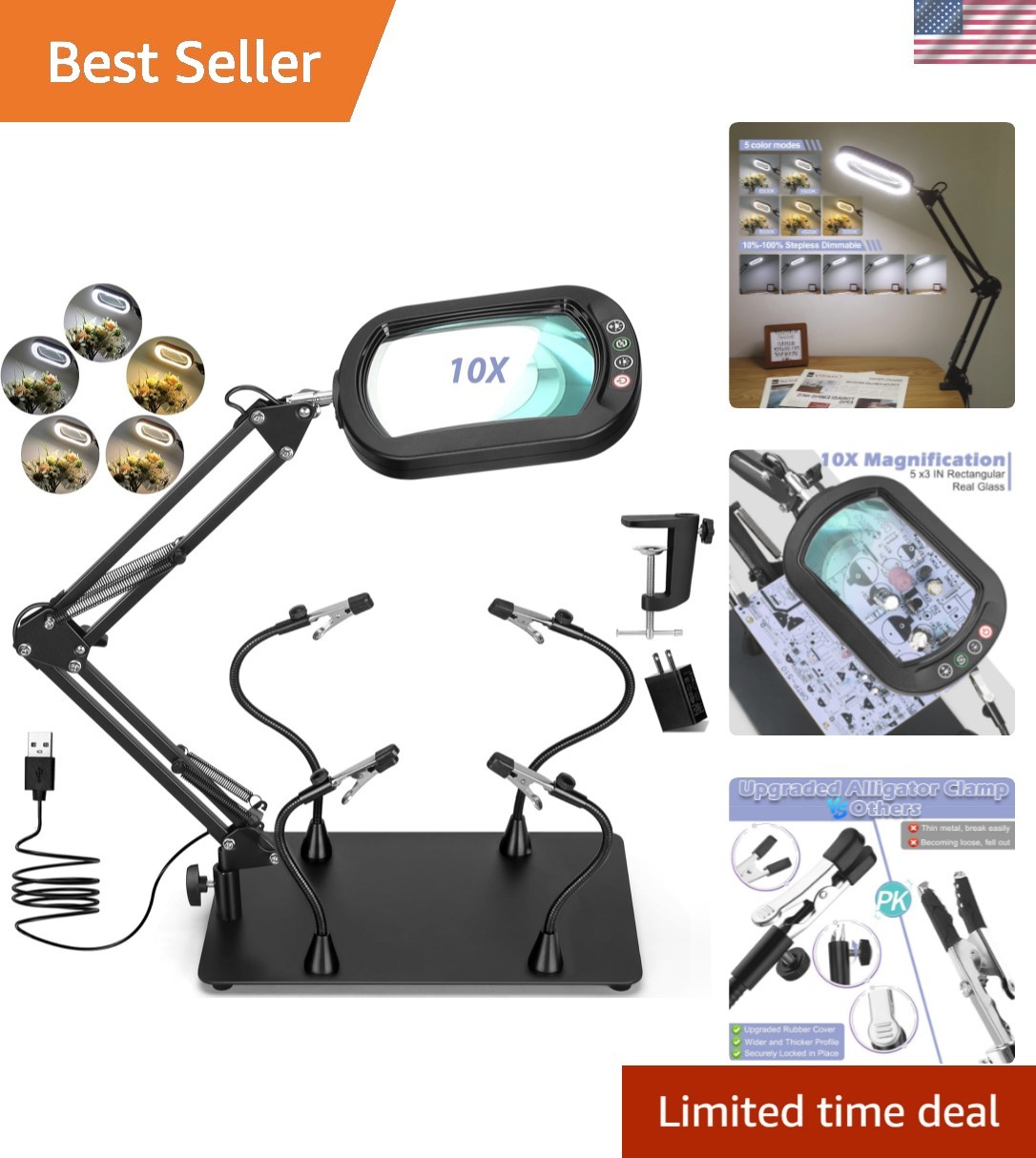 Helping Hands Soldering Station, 10X Square Magnifying Glass with Light and S…