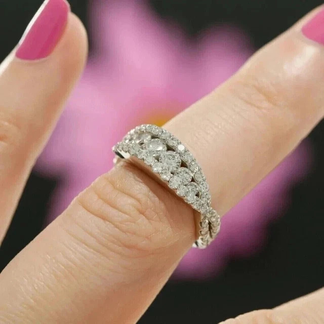 2.00CTW Round Lab Created Diamond Solid 14K White Gold Eternity Band Ring.