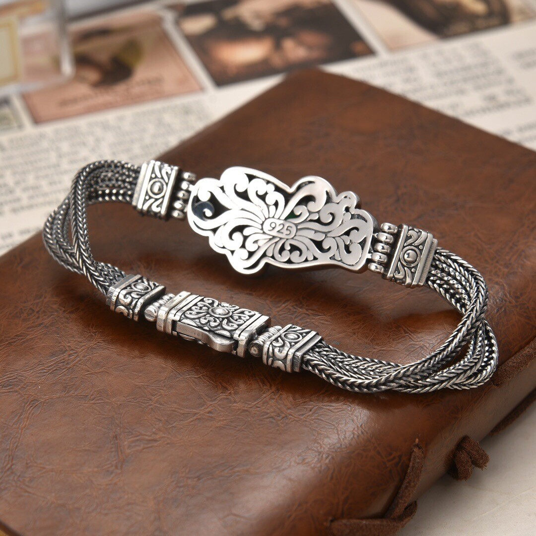Pure Real S925 Sterling Silver Bracelet 8mm Double Wheat Link 7.87inchL 44-45g