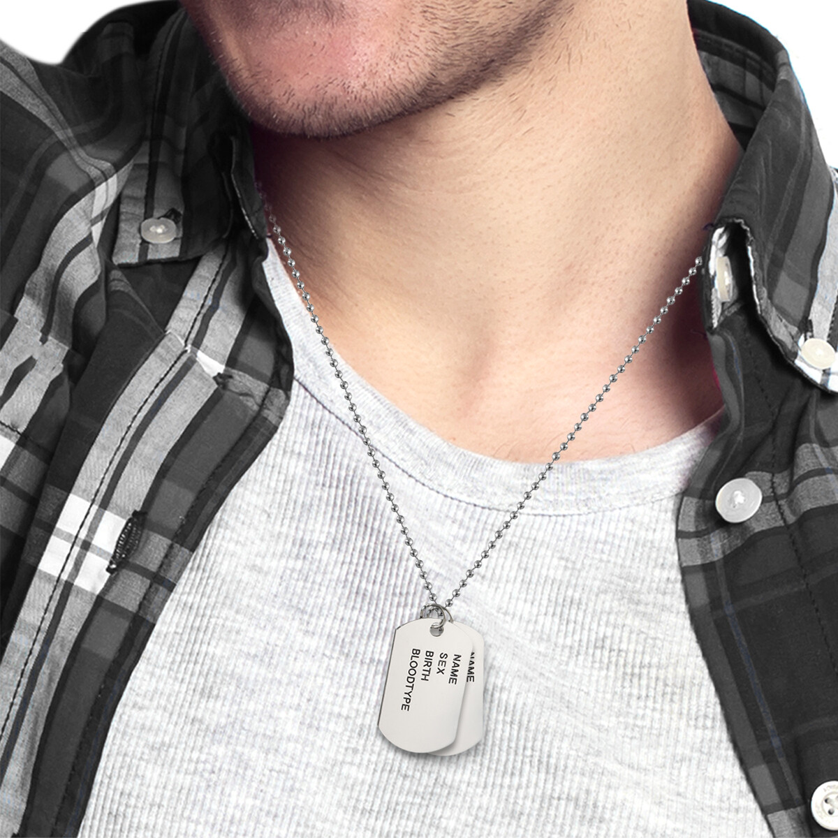 Men’s Simple Army Military Alloy ID 2 Dog Tags Pendant Necklace Chain For Gift