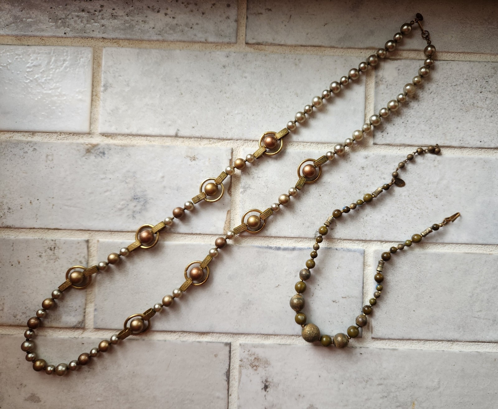 Vtg Signed Miriam Haskell Necklace Lot – Rare Geometric Sautoir & Beaded Collar