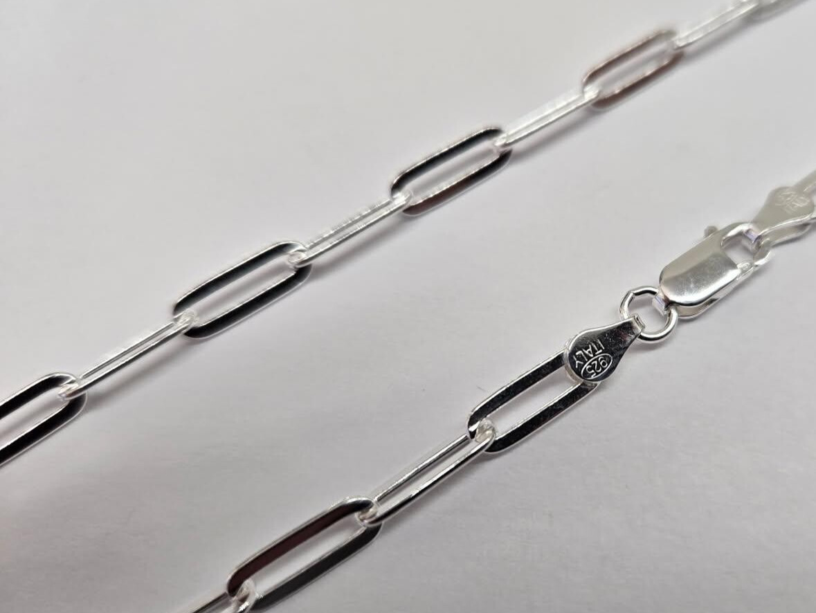 925 Sterling Silver Flat Paperclip Necklace Bracelet 4mm, 7″ to 30″ Long