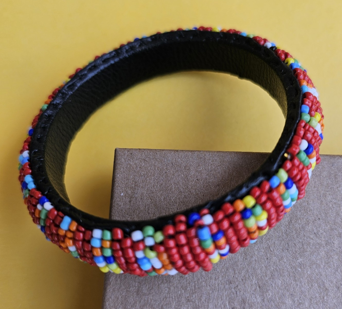 African- Maasai Beaded Leather Bangle Bracelet- Handcrafted in Kenya- New- d