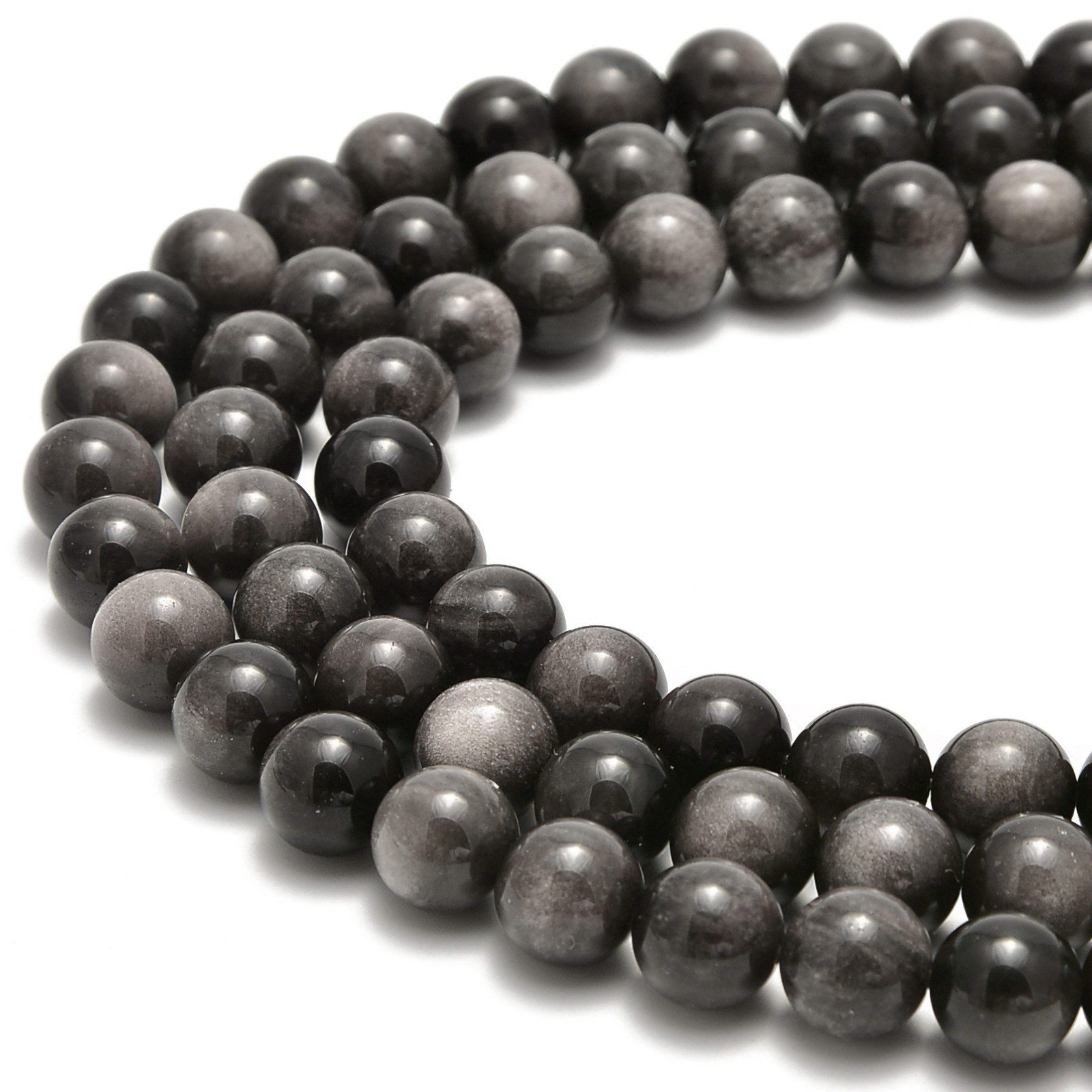 Natural Silver Obsidian Round Gemstone Beads For Jewelry Making 4mm-10mm