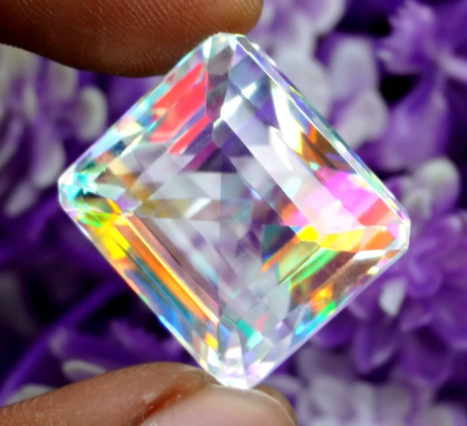 VVS Rainbow Colour Emerald Cut Natural 58-60Ct Mystic Topaz Certified Gemstone