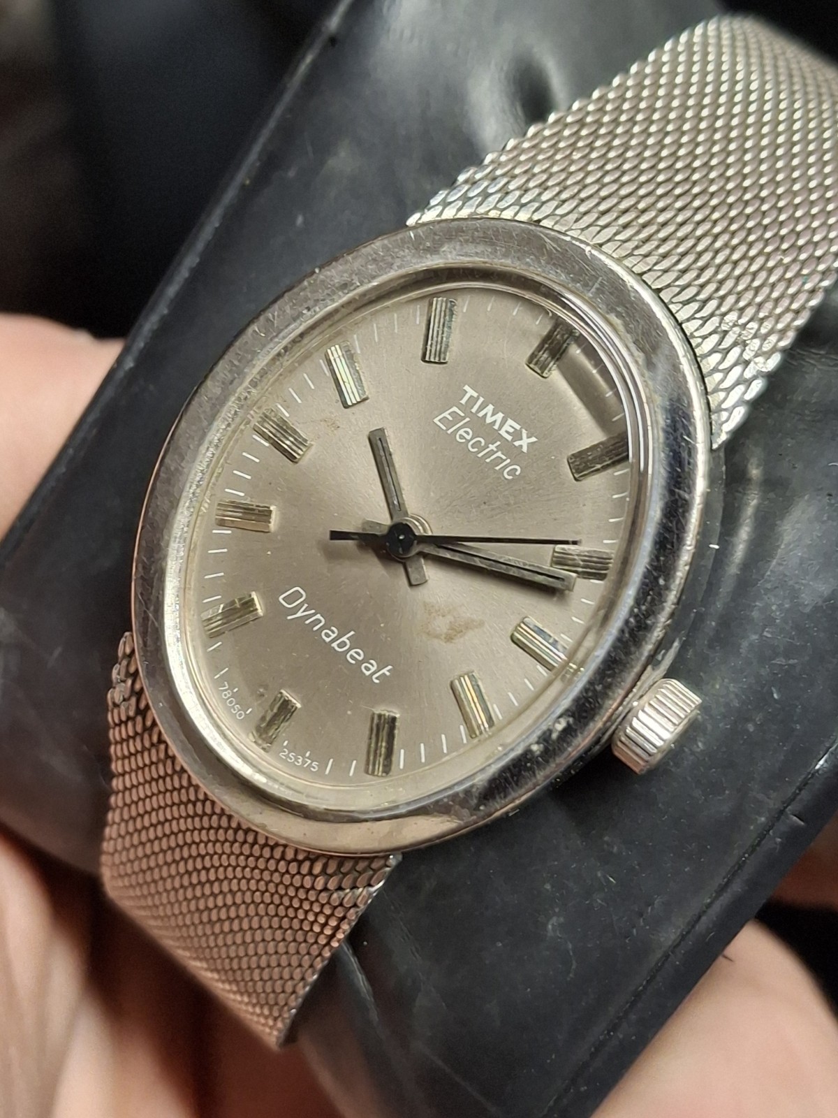 Timex Electric Dynabeat Silver Tone Grey Dial Mens Vintage 1970s 1975 Watch…