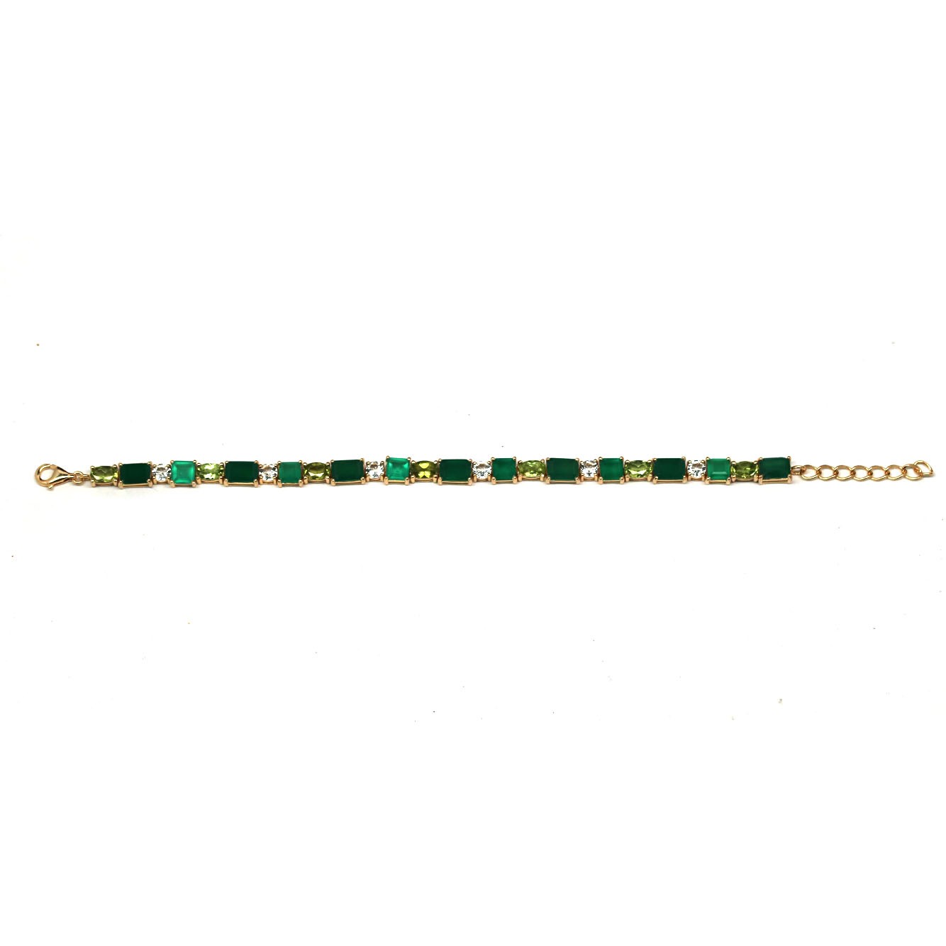 Green Agate Peridot Topaz Bracelet 9.0 In. 925 Sterling Silver Handmade