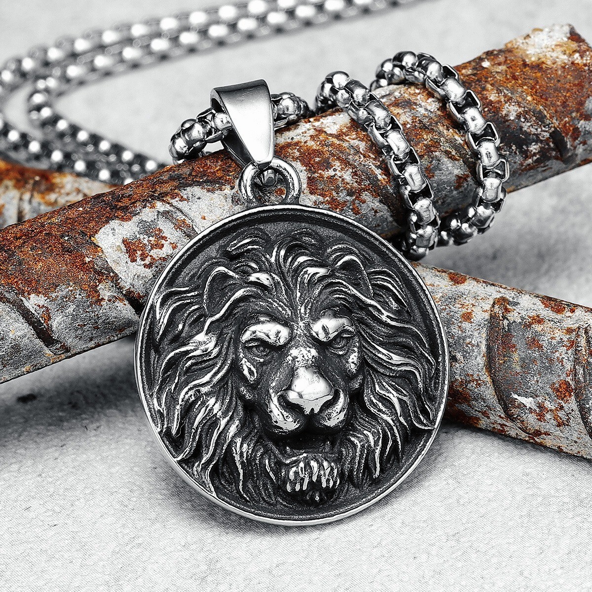 Angry Lion Face Men Necklace 316L Stainless Steel Animal Retro Relief Pendant