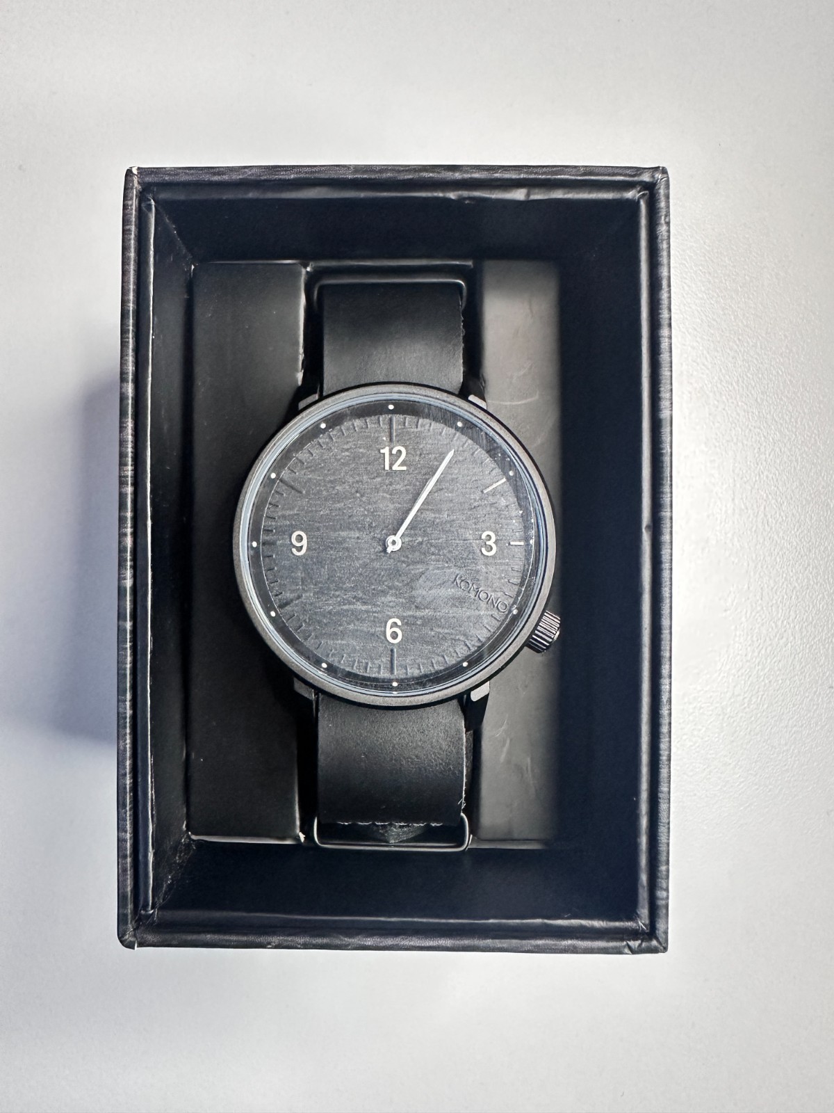 Komono Magnus II Graphite Watch Black Leather Minimalist 44mm New w/ Box