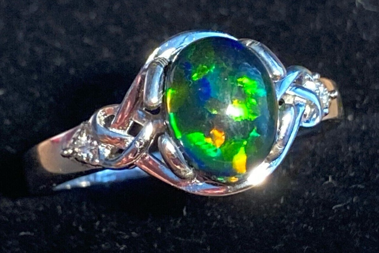 Opal Rings Emerald Green Multi-Coloured Created Opal Triplets – Sizes 6 to 11 US
