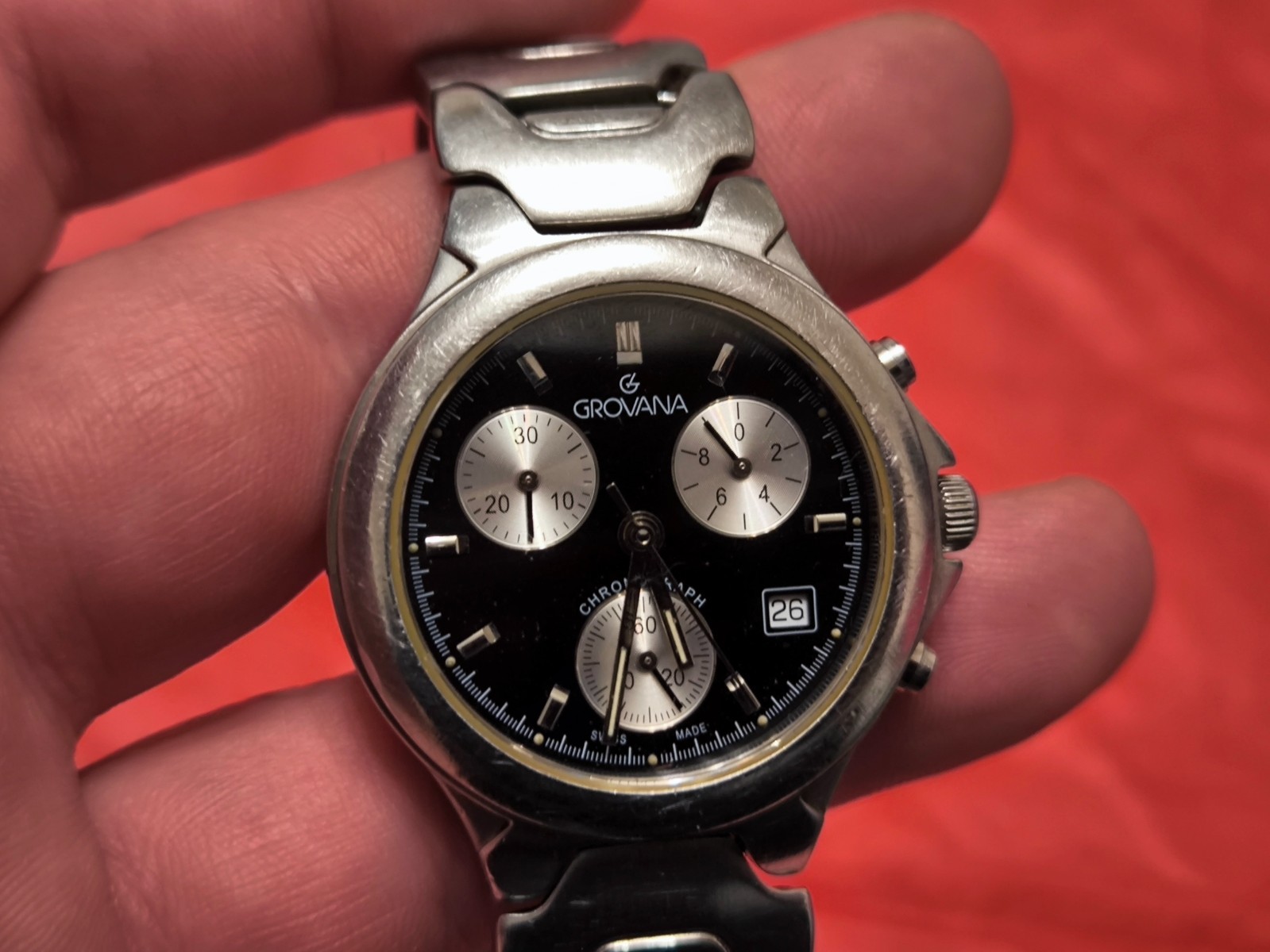 Men`s Grovana Chronograph Watch 22 Jewels Sapphire Swiss Made 39 mm Case