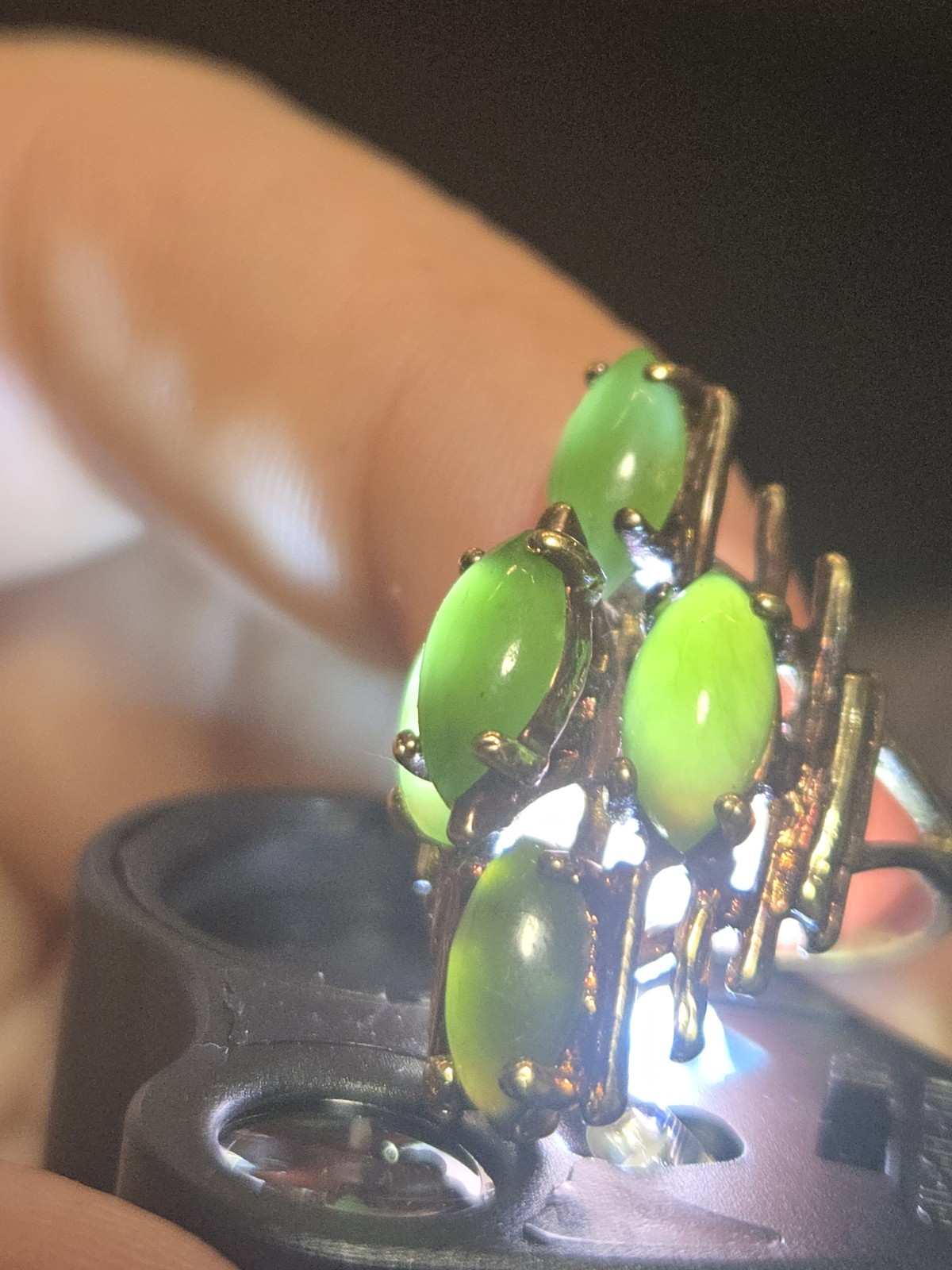 Vintage 14KT Gold Nephrite Jade Cabochon Ring 6.43g – Size 5 – Acid Tested As-Is