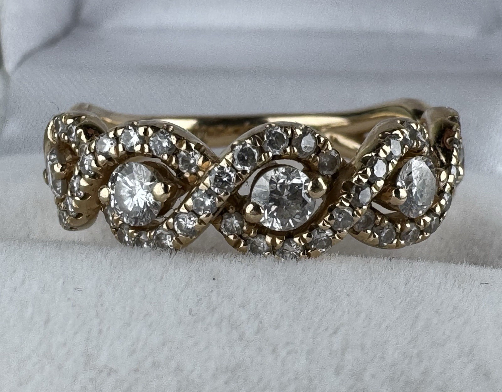 14k Yellow Gold Diamond DNA Criss Cross Anniversary Band Ring Size 6.75″ LLJ