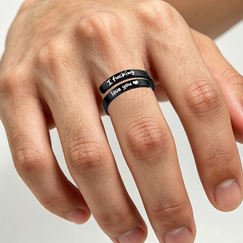 I Fcking Love You Ring, Stainless Steel Engraved Inspirational Words Heart Op…