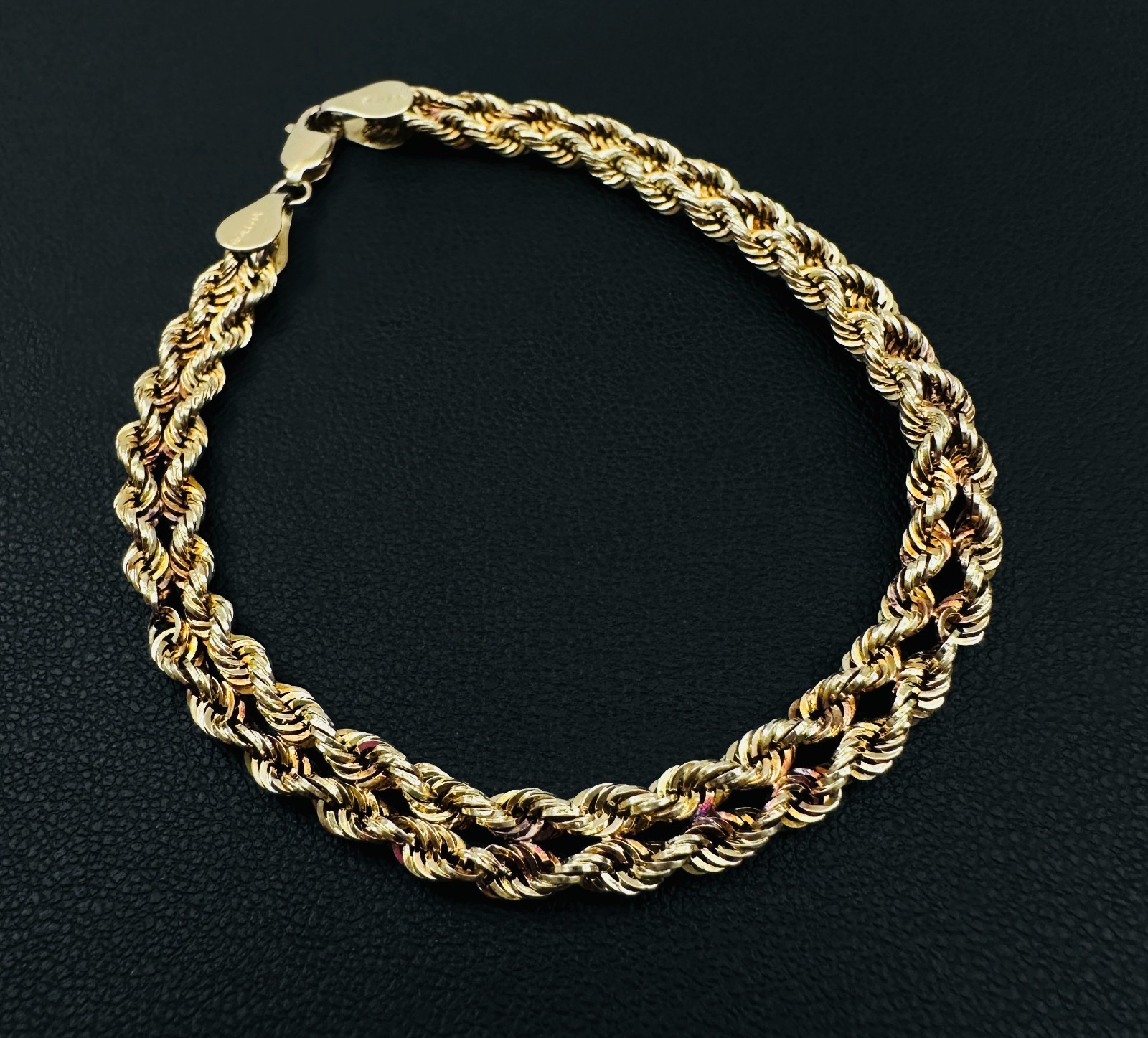 Solid 14K Yellow Gold Unique Braided Link Chain Bracelet 5.7mm, 7 3/8″, 3.4g