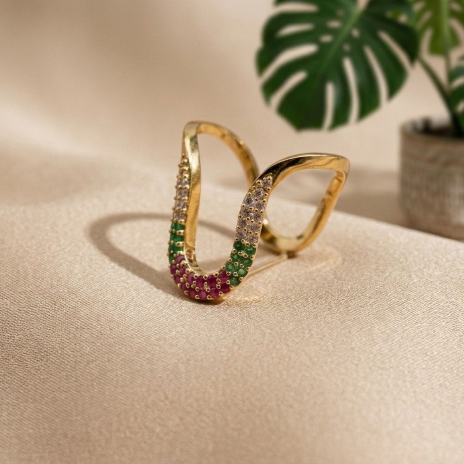 Gold Plated V-Shape Mangalyam Ring: South Indian CZ Wedding Band