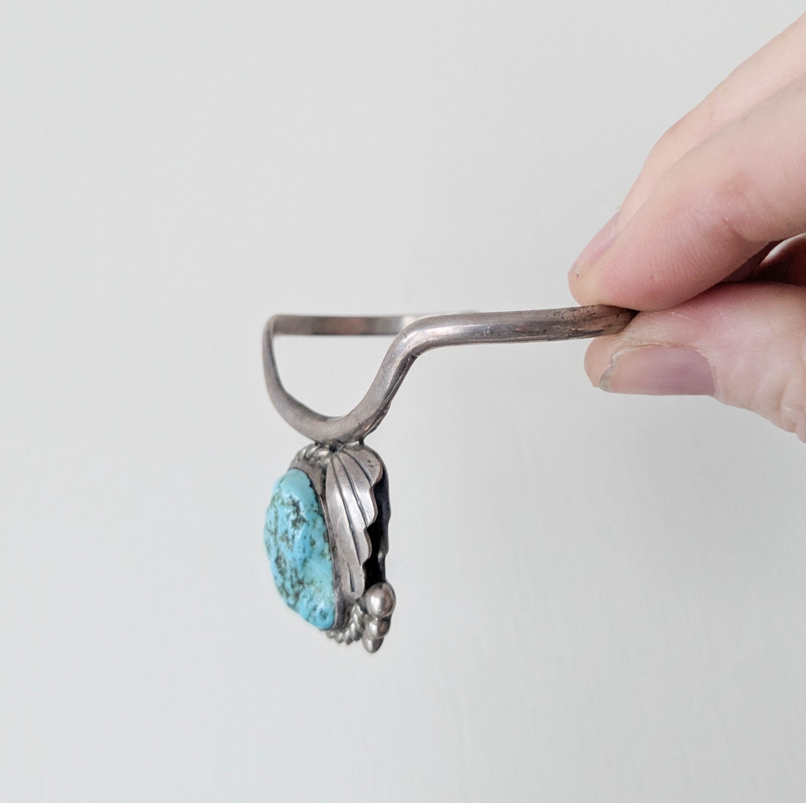 Silver Turquoise Navajo cuff bracelet / B Begay hallmark 925 sterling 70s vintag