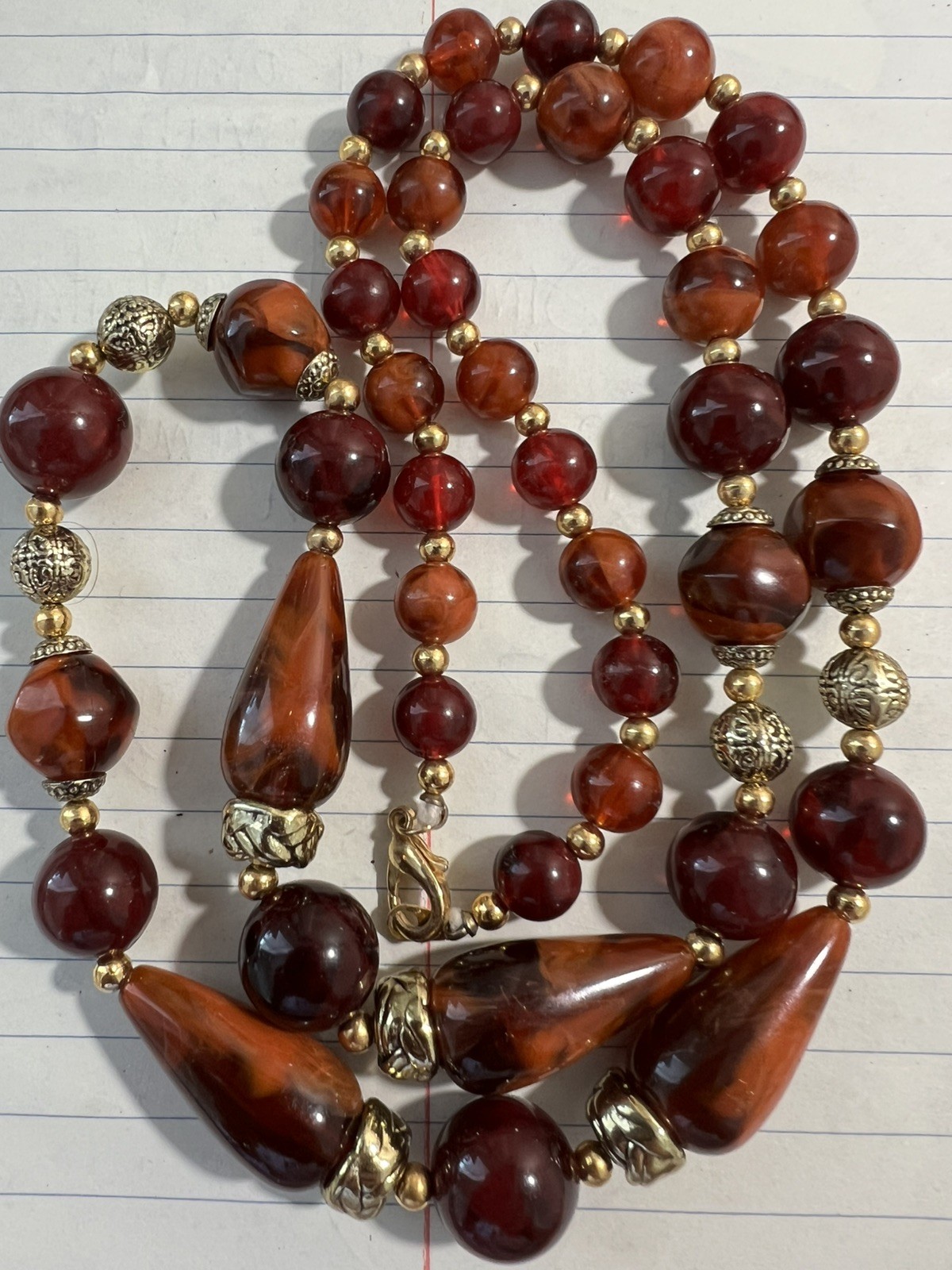 Creamy Blood Amber Gradient Beaded Necklace, 24 inches
