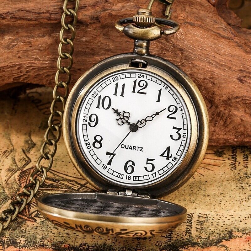 Bronze Nature Wood Alloy Case Men Women Quartz Pocket Watch Necklace Pendant
