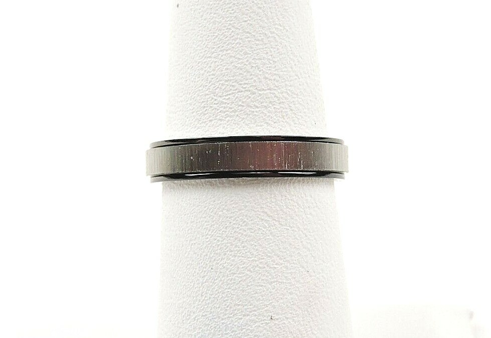 Stainless Steel Brushed 4 mm Wide Comfort Fit Band Ring With Black Accents