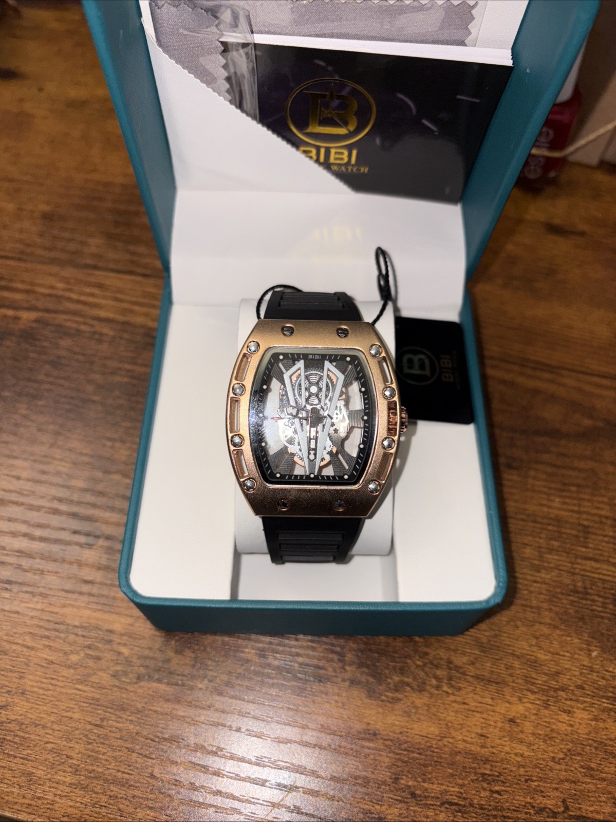 BIBI Luxury Watch B0292 Black Skeleton Dial, Silver Case, Black Silicone Band