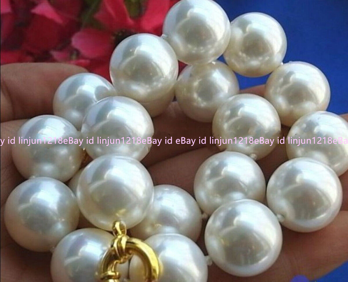AAA+ Huge 14/16/18mm White South Sea Shell Pearl Round Beads Necklace 16-36 inch