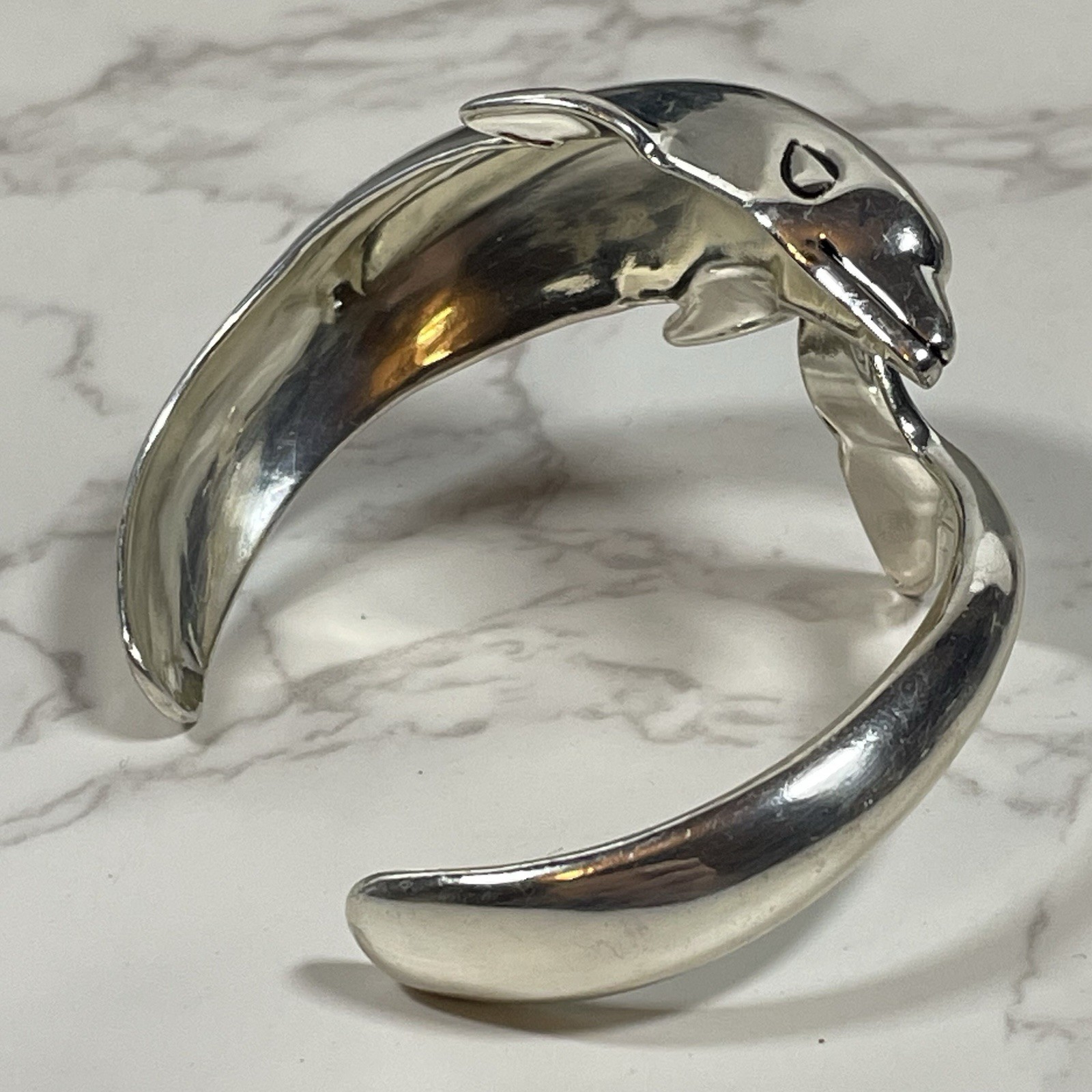 Vintage Best Jewelry Dolphin Wrap Cuff Bracelet High Polish Silvertone Statement