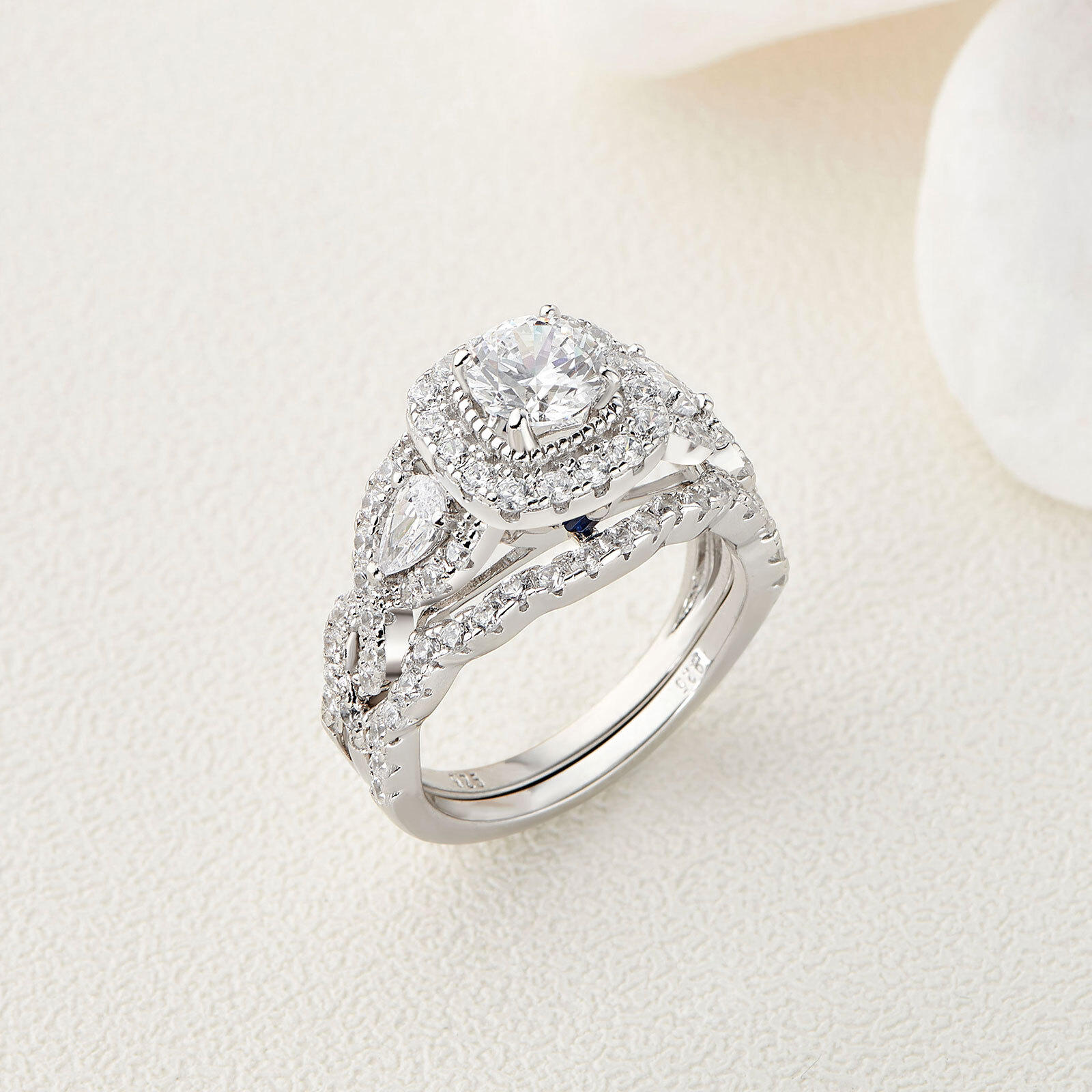 2.4CT Engagement Wedding Ring Sets Solid 925 Sterling Silver AAAAA Cubic Zircon