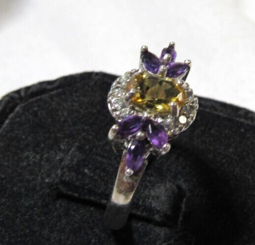 Gorgeous Bangkok Ratnaraj Sterling Silver Citrine Amethyst CZ Sz 8.75 Ring BBJ