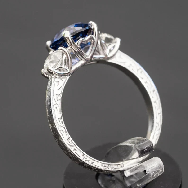 2.80 Ct Oval Natural Sapphire & Diamond Wedding Ring Sterling Silver