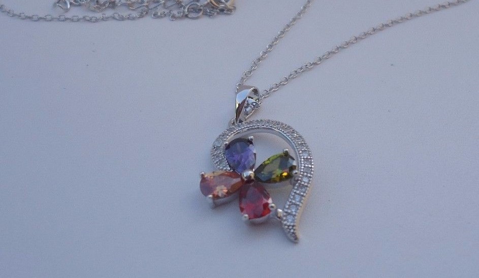 MULTI-COLOR NECKLACE PENDANT STERLING SILVER 2.75 CT SIMULATED DIAMOND/AMETHYST