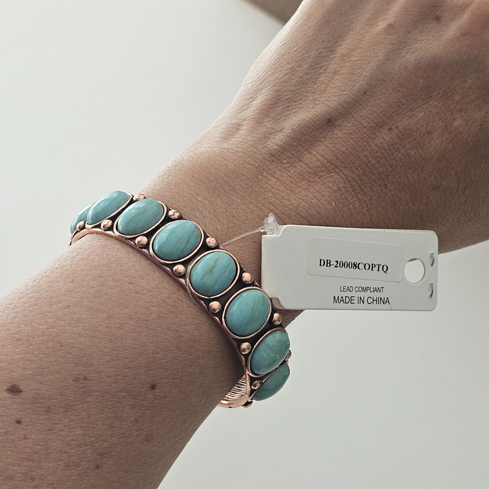 Western Oval Faux Turquoise Stones Cuff Bracelet Copper tone NEW