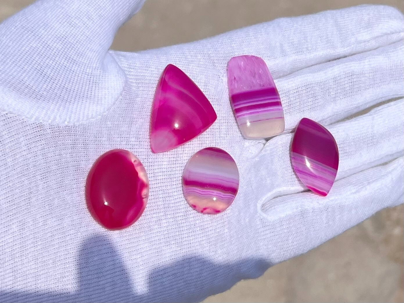 Pink Chalcedony Gemstone (5 Pieces) Cabochon Smooth Fancy Shape Jewelry Making