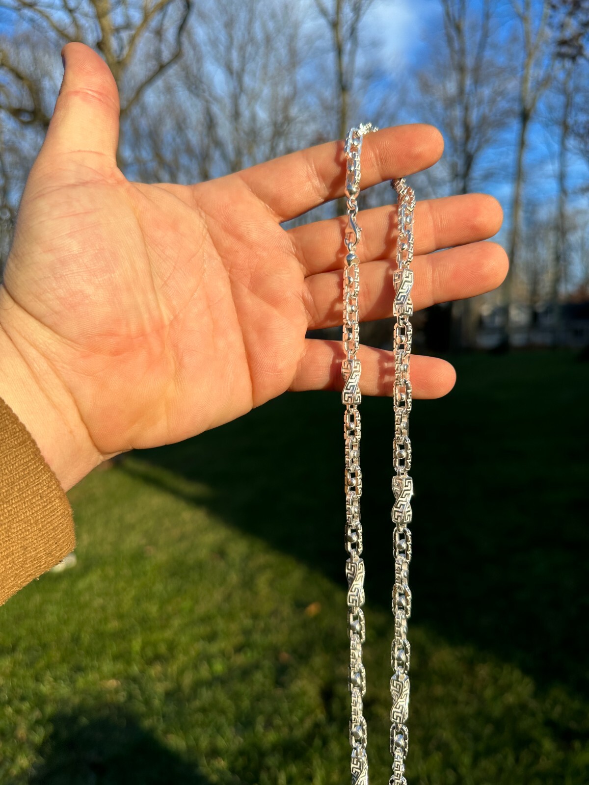925 Sterling Silver Custom Greek Key Hermes Rolo Link Chain Necklace Bracelet