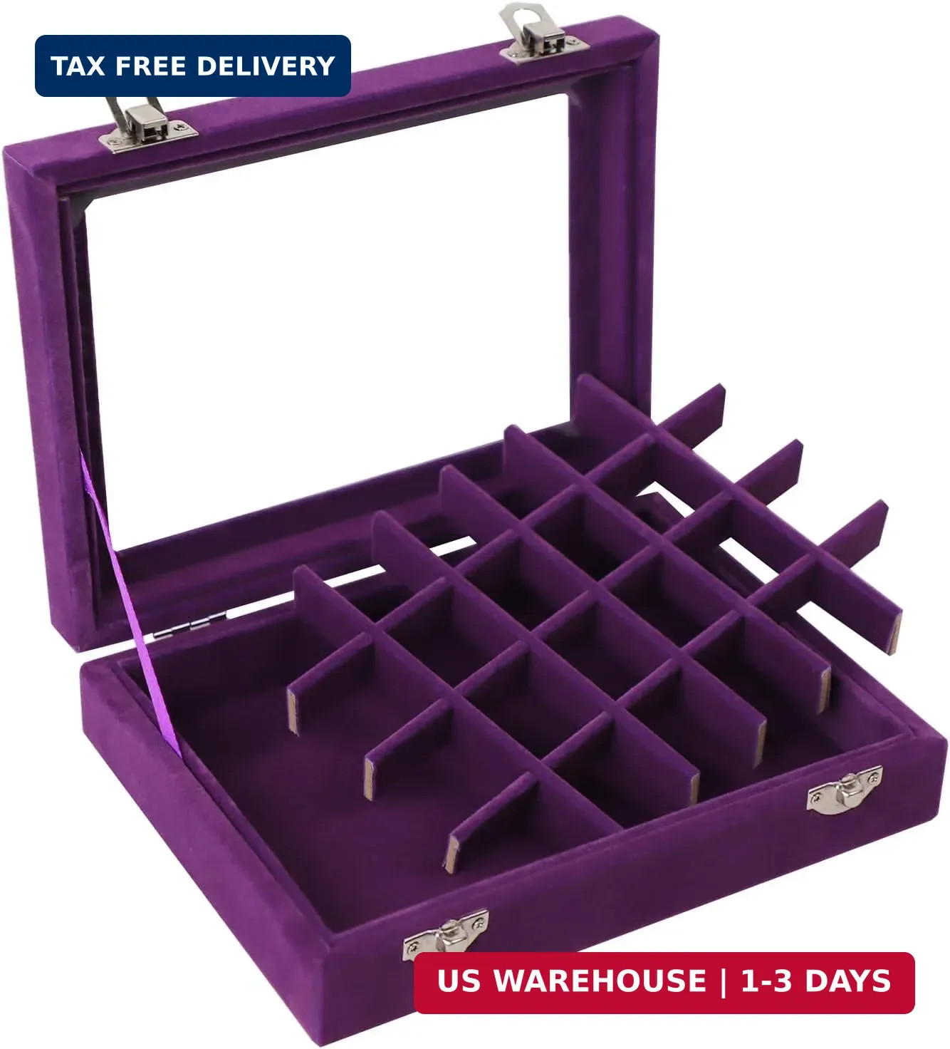 Velvet Jewelry Box 24 Grid Jewelry Earrings Display Organiser Box Ring Tray Hold