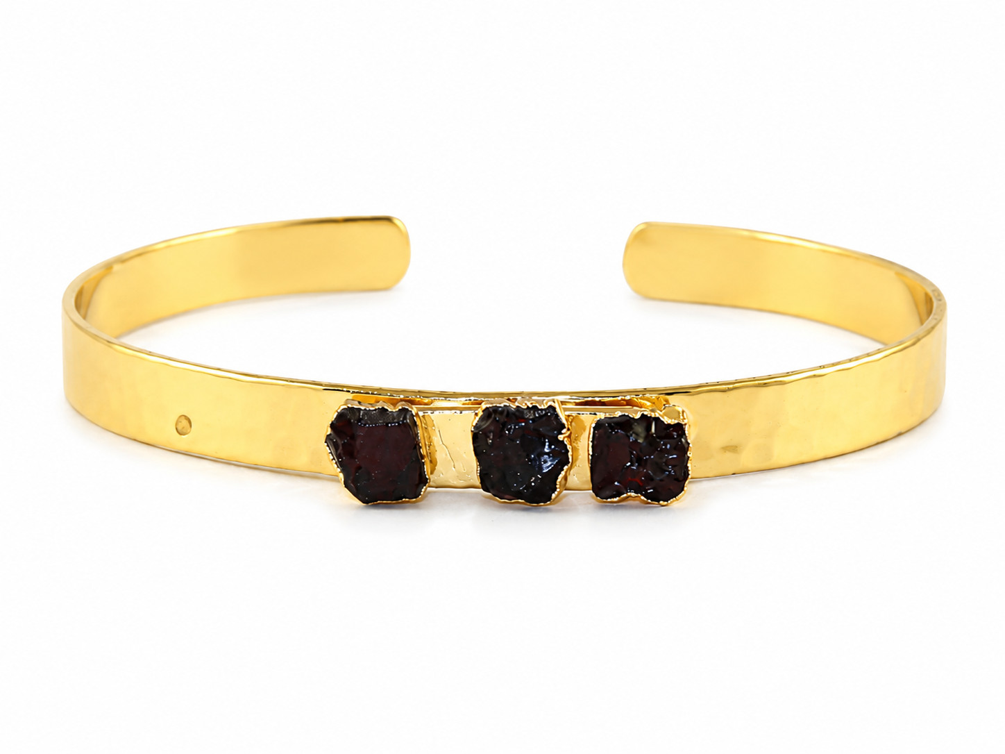 Natural Garnet Raw Bangle, 18k Gold Electroplated Bracelet, January Birthstone