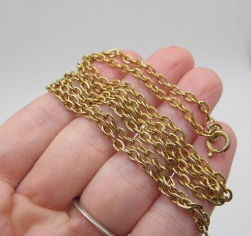 Vintage Gold Tone Etch Line Oval 3.25mm Link Chain Necklace 24.5 In