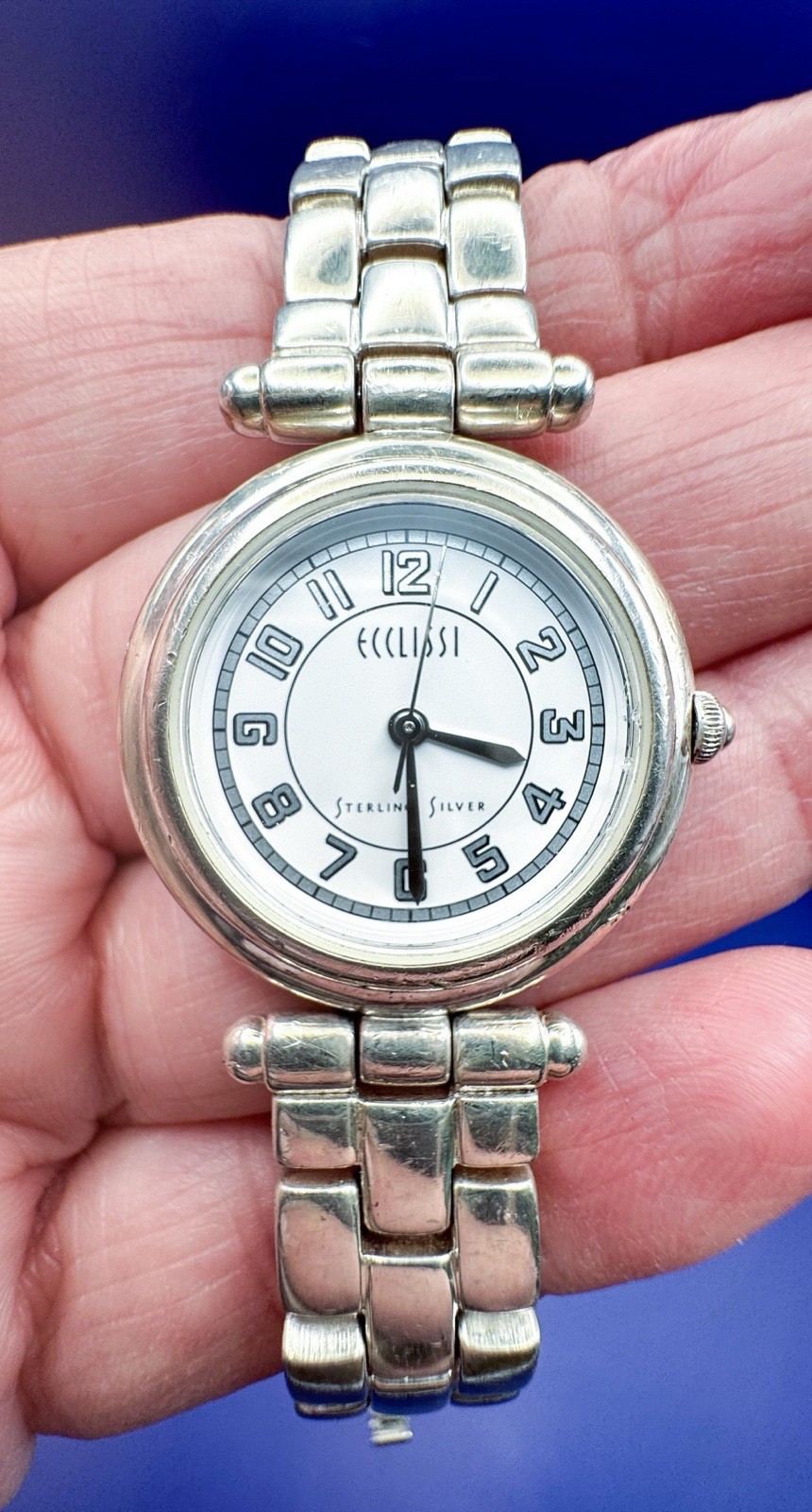 Vintage Ecclissi Women’s Solid Sterling Silver Watch Band 925 New Battery Works