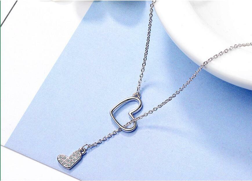 ZARD Heart Charm CZ Pave Sterling Silver Pendant Lariat Y Necklace