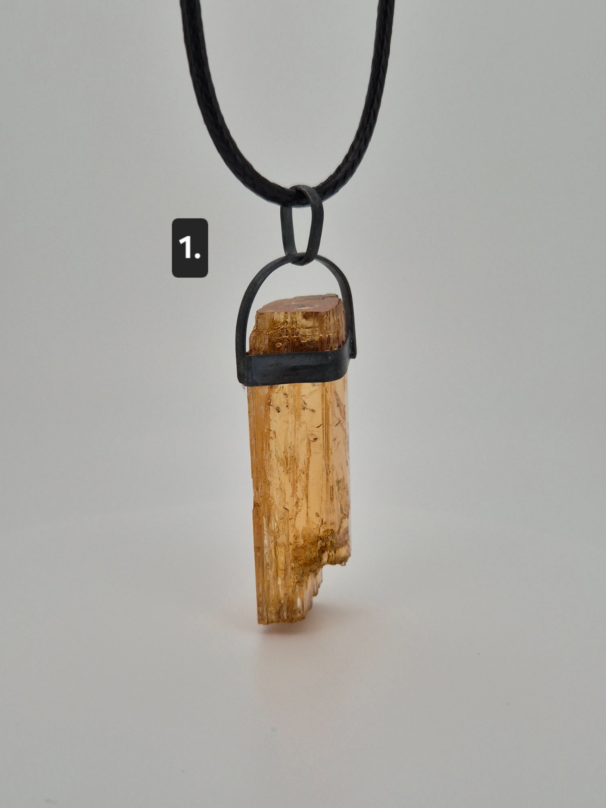 Imperial Topaz Pendant Unisex Unique Shape Black Silver Father’s Day Gift Gem