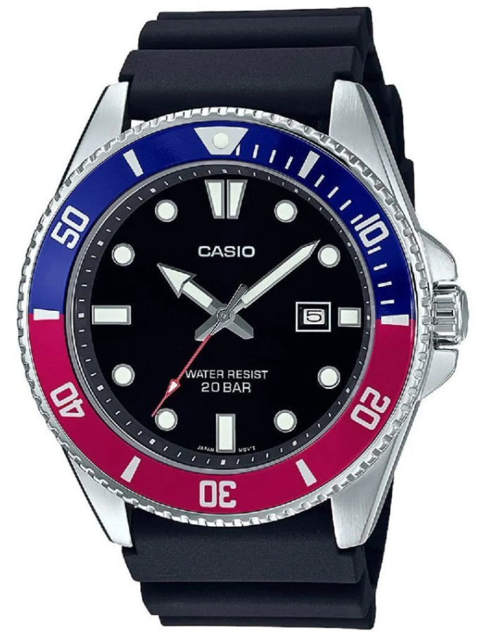 Casio Core Analog Black Strap Red/Blue Bezel Men’s Watch MDV106B-1A2V